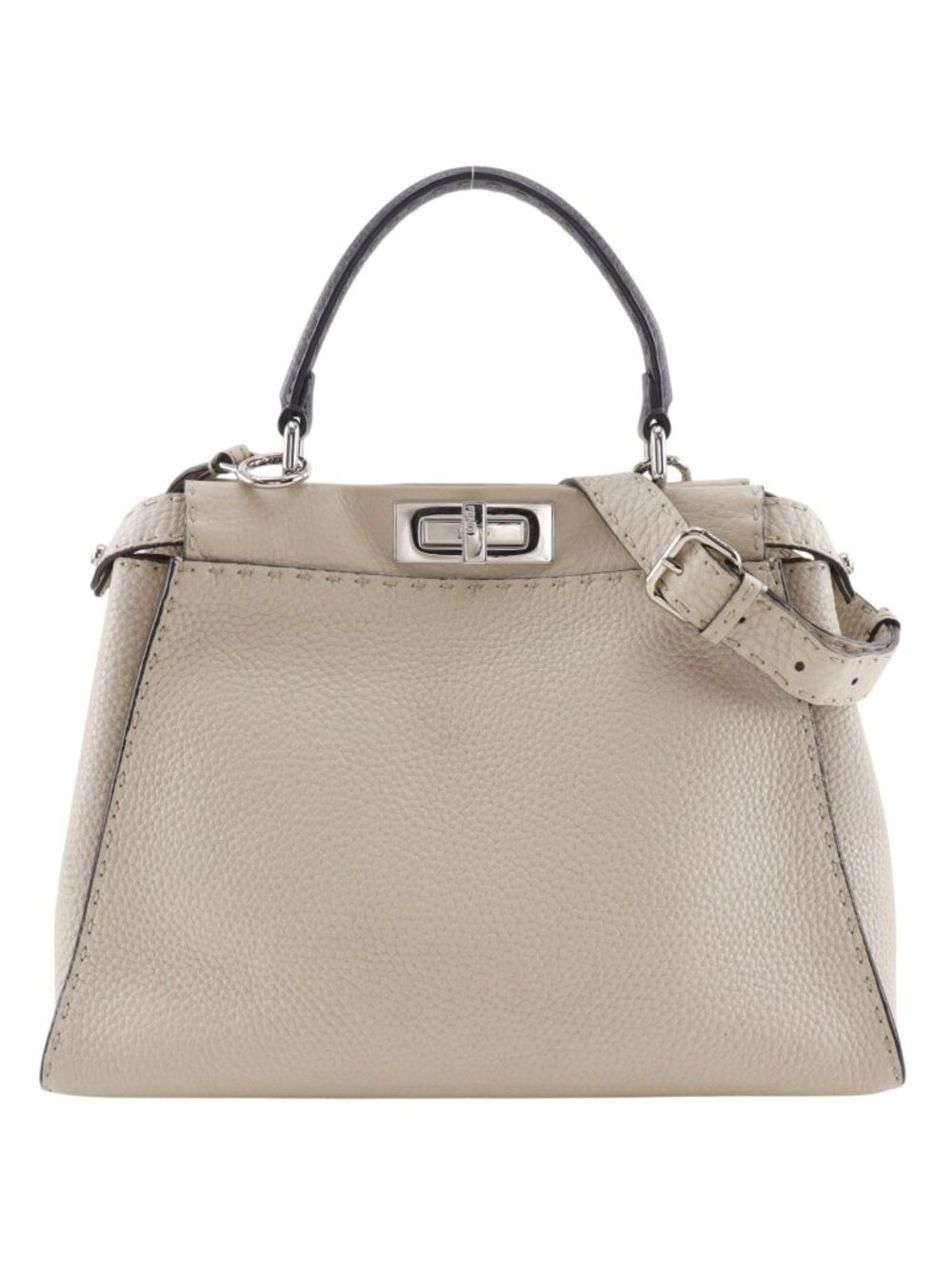 Fendi Peekaboo Selleria Medium 2-Way Shoulder Bicolor Leather Light Gray Handbag